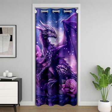 Imagem de Erosebridal Cortina de porta de dragão mágico para entrada 86 cm L x 203 cm C, cortina blackout animal estética ocidental para crianças, meninos, homens, rosa, vida selvagem, cortina divisória de