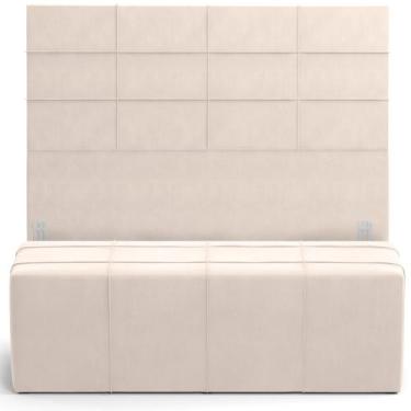 Imagem de Kit Cabeceira Cama Box Casal 140cm com Calçadeira Roma W01 Suede Bege 