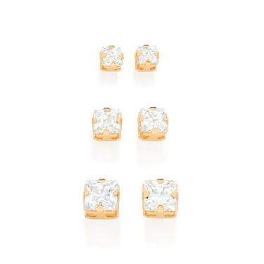 Imagem de Kit Brincos Rommanel Primeiro Segundo Terceiro Furo Banhado Ouro 18k