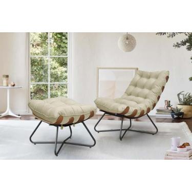 Imagem de Poltrona Costela e Puff Eva Preto Madeira-Veludo Bege Jotabe - METAL M