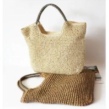 Imagem de Bolsa De Praia Feminina Palha Grande Forrada Alça Mesclada - BDM