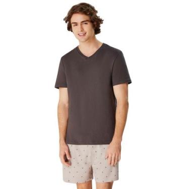 Imagem de Pijama Masculino Curto Palmeiras Hering - 100% Algodão, Cinza, XG