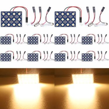 Imagem de QAUBEN Pacote com 10 lâmpadas de teto LED 3030 12-SMD, branco quente, para interior de carro, para leitura de placa, teto, mapa interno, com adaptadores T10/BA9S/Fesoon (DC 12V)