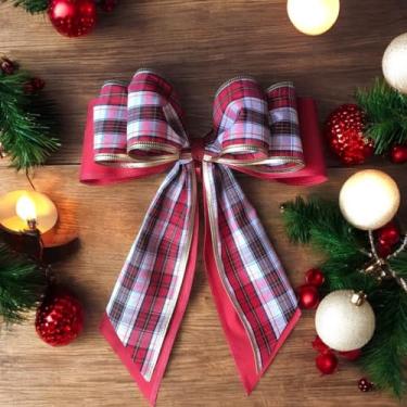 Imagem de 6 laços arvore de natal guirlanda presente/laço triplo artesanal enfeite natalino decoração (Xadrez Branco com Marsala)