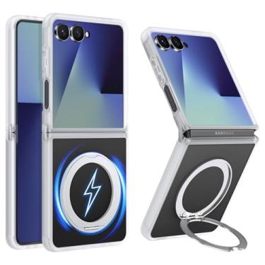 Imagem de YSLBWLE Capa magnética para Samsung Galaxy Z Flip 7 com suporte de anel [proteção militar contra quedas] à prova de choque, fina, transparente, suporte invisível, traseira transparente, branca 31