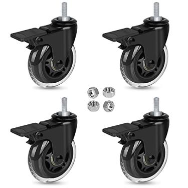 Imagem de Hirate Rodízio Giratório de 3" 5/16"-18Unc Haste Rosqueada com Freio Conjunto de 4 Rodízios Traváveis para Carrinhos de Carrinho Industriais de Móveis (Inclui Porcas Sextavadas)