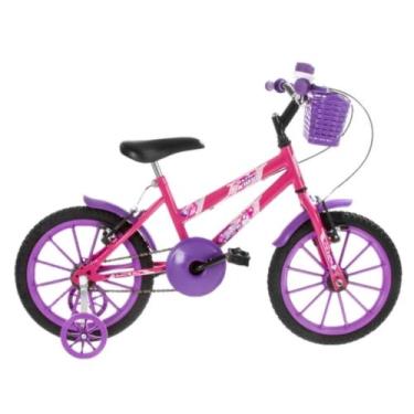 Imagem de Bicicleta Infantil Rosa Aro 16 Crianças de 4 a 6 anos com Cesta e Buzi