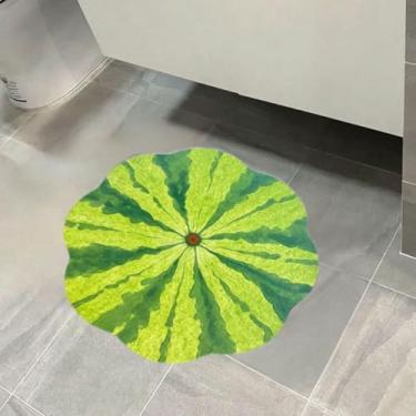 Imagem de CDHZYQ Tapetes de banheiro em forma de melancia, tapete de banho de frutas, kawaii, antiderrapante, tapete de chuveiro, decoração de quarto infantil (58 x 58 cm, casca de melancia)