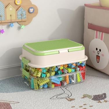 Imagem de Caixas organizadoras de brinquedos para Lego empilháveis organizadores de brinquedos Lego para armazenamento de blocos de montar (verde, 2 camadas)