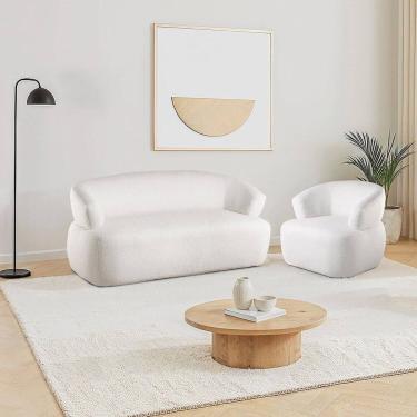 Imagem de Conjunto 1 Sofá Orgânico 2 Lugares 160cm e 1 Poltrona Base Fixa e Orgânica Zoe Espresso Móveis Off White