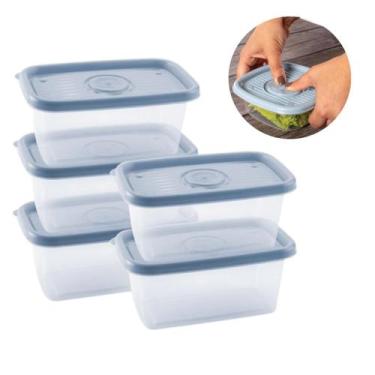 Imagem de Conjunto 5 Potes Pop 380 Ml Retangular Alimentos Plasutil, POP