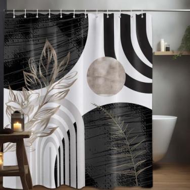 Imagem de Cortina de chuveiro QGHOT Boho Mid Century Modern Preto/Branco