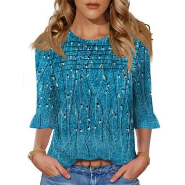 Imagem de Blusa túnica Blingfit feminina, manga 3/4, folgada, floral, 3GG