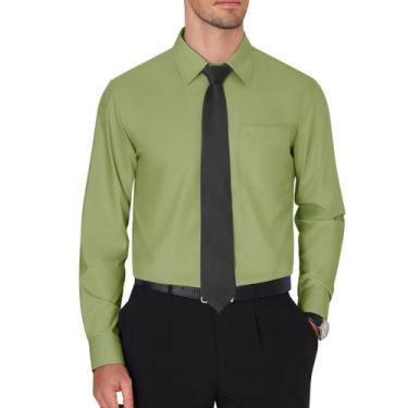 Imagem de Camisa social masculina J.VER, sem rugas, manga comprida, verde sálvia