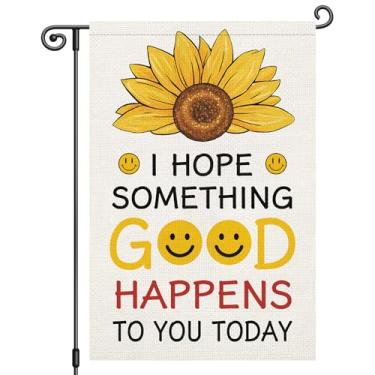 Imagem de Heyfibro I Hope Something Good Happens to You Today Bandeira de jardim 30,5 x 45,7 cm dupla face engraçada inspiradora bandeira de jardim de verão pequenas bandeiras de jardim para decoração de casa