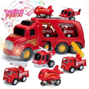 Imagem de Conjunto de brinquedos de carro de caminhão de bombeiros com som e luz