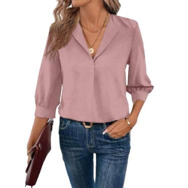 Imagem de Blusa feminina casual Astylish com decote em V, manga 3/4, poliéster r