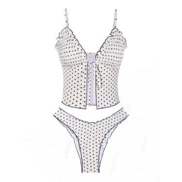 Imagem de Conjunto de tanquíni Seamoly Polka Dots Smoked Ruffles Bege Tamanho L