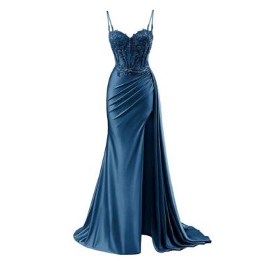 Imagem de Vestido de formatura RUMUGUYA Mermaid Spaghetti Straps, renda, cetim, 