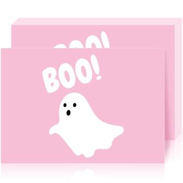 Imagem de Chengu 100 peças de jogo americano de papel de Halloween, rosa, Ghost Boo, descartáveis, 35,5 x 25,4 cm, decoração de mesa fantasma, tapetes de mesa para cozinha, jantar, casa, artigos de festa de