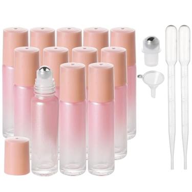 Imagem de SESENSE Frascos de rolo de óleo essencial, frascos de perfume de vidro espesso de 10 ml com abridor de funil e conta-gotas, frascos vazios de vidro colorido com bolas de rolo de aço inoxidável (rosa