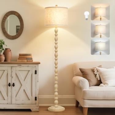 Imagem de Luvkczc Candeeiros de chão de 157,5 cm para sala de estar, luminária de pé de 3 cores de temperatura, luminária de chão vintage de fazenda com interruptor rotativo, lâmpadas altas de resina rústica