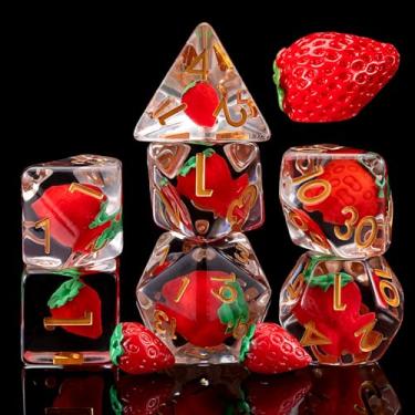 Imagem de Strawberry D&D Resin Dice Set, Polyhedral DND Dice Animal Inclusion Dice D and D for Dungeons and Dragons MTG RPG Board Games