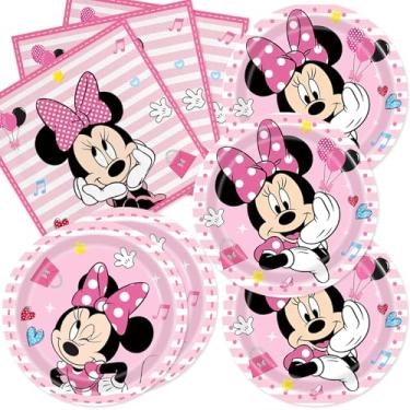 Imagem de Pacote com 40 artigos de festa Minnie inclui 20 pratos, 20 guardanapos para decoração de festa Minnie