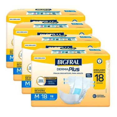 Imagem de Kit 4 Fralda Bigfral Derma Plus Econômica M 18 Unidades