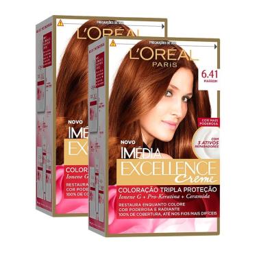 Imagem de Kit 2 Tintura Creme Imédia Excellence L`oréal Marrom 6.41 Kit