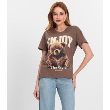 Imagem de T-Shirt Feminina Manga Curta Estampada Nolita Marrom, PP, Marrom