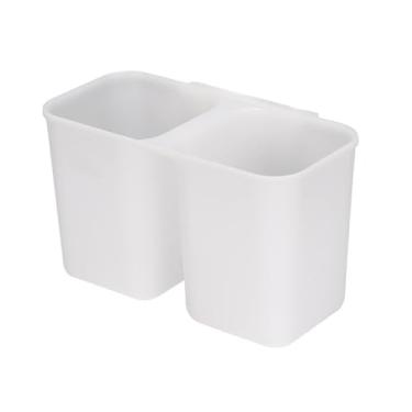 Imagem de SANNO Suporte de utensílios, escorredor de talheres suspenso com ganchos, organizador de talheres de 2 compartimentos para garfos, colheres, facas, cabe na maioria dos escorredores de louça, branco