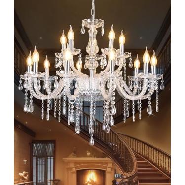 Imagem de YYSHCHEN Lustre de cristal grande transparente para sala de jantar, sala de estar, quarto, 15 luzes