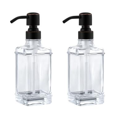 Imagem de GICASA Dispensador de sabonete – Pacote com 2, dispensadores de sabão de mão de vidro grosso de 325 ml, com bomba de aço inoxidável à prova de ferrugem 304, 6 peças de adesivos transparentes, para