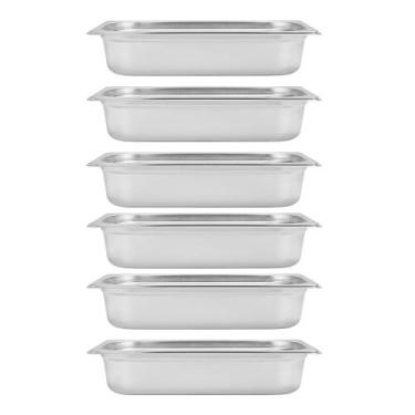 Imagem de Kit Seis Cubas Gastronomica Padrão Gn 1/3 65mm Inox sem Alça Com tampa