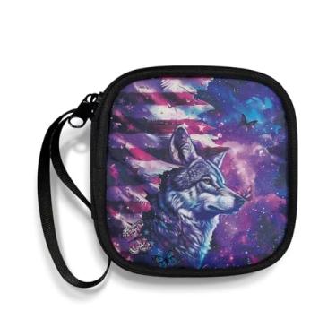 Imagem de Puganiruo Capa para fones de ouvido com bandeira americana lobo portátil, capa para fone de ouvido portátil, organizador de acessórios de telefone com alça para cartão SD, cabo de carregamento USB