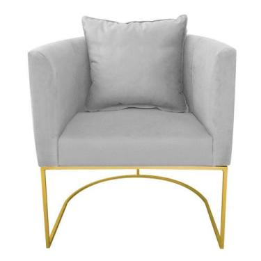 Imagem de Kit 02 Poltronas Paola Suede Cinza Base Metálica Dourado - DROSSI