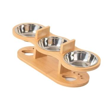 Imagem de ShengQuanHao Tigelas de Alimentação para Gatos, Tigela Elevada para Gatos, Inclinada, Suporte de Madeira Portátil, Antivômito, para Cães E Gatos Pequenos, Filhotes, aÇo InoxidÁvel