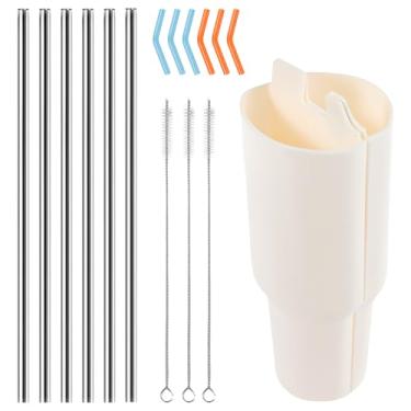 Imagem de XYDHQS Bandeja interna Stanley, forro de silicone separador de água portátil com 6 canudos reutilizáveis e 3 escovas, bandeja interna dupla quente e fria de 1,134 g para água, café, refrigerante e