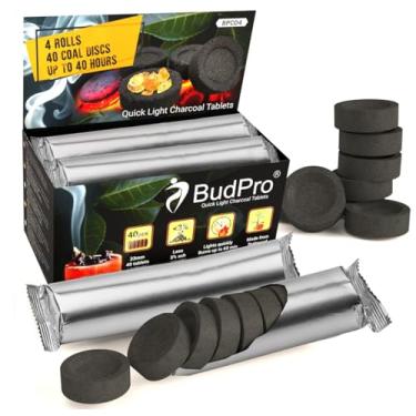 Imagem de BudPro Pastilhas de carvão de luz rápida 33 mm – 40 comprimidos (4 rolos) Discos de carvão de iluminação rápida para incenso, resina, olíbano e bakhoor