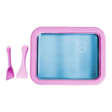 Imagem de Generic Forma para sorvete com 2 espátulas, faça você mesmo, multifuncional, portátil, para uso doméstico, placa fria para sorvete, congelador, iogurteira, Rosa