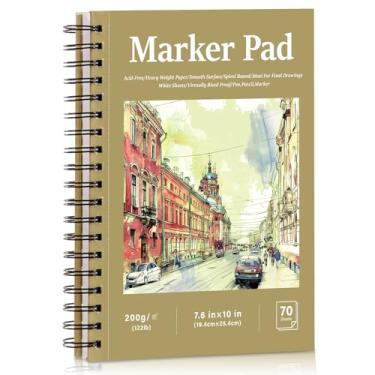 Imagem de Bloco de papel marcador de capa dura de 70 folhas, bloco de esboço de papel marcador de álcool de 19,3 x 25,4 cm, caderno de esboço espiral pesado de 55 kg/200 g/m², papel de desenho de pintura para