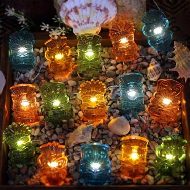 Imagem de JASHIKA Tiki Mask Cordão de luzes alimentadas por USB, 20 peças, 2,8 m, luzes de LED havaianas tropicais com controle remoto e caixa de bateria opcional, máscara 3D colorida, bar, dormitório, quarto