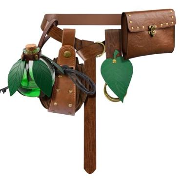 Imagem de Bolsa de cinto renascentista para mulheres medieval steampunk bolsa de moedas de couro com alça ajustável cabide saia acessórios de fantasia para festival LARP, 2 bolsas - marrom A, Medieval