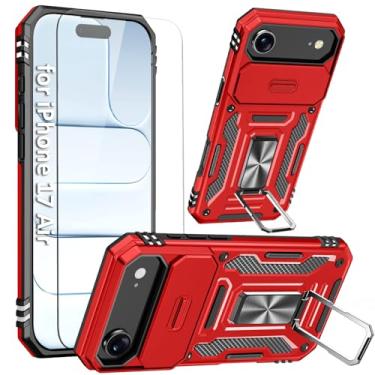 Imagem de SEFING Capa de celular compatível com iPhone 17 Air com capa de câmera deslizante e protetor de tela HD, com suporte de anel de dedo, suporte magnético para carro, para iPhone 17Air (vermelho)