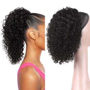 Imagem de ManeMajesty Extensão de rabo de cavalo encaracolado Kinky 100% cabelo humano 35,56 cm profundo cacheado cordão rabo de cavalo para mulheres negras para uso diário (preto natural #1B)
