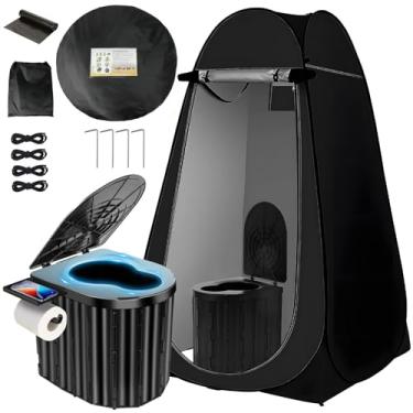Imagem de Clirass Banheiro de acampamento com barraca de privacidade pop-up, vaso sanitário dobrável portátil ao ar livre, camarim com bolsa de transporte para trailer, caminhão, praia, pesca (vaso sanitário