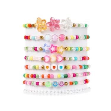 Imagem de SPMatrix Pulseiras de amizade com contas, lindas pulseiras elásticas empilháveis para aniversário da filha, neta, meias - presentes de Natal irmã Bff, prêmio de lembrancinhas de festa de princesa