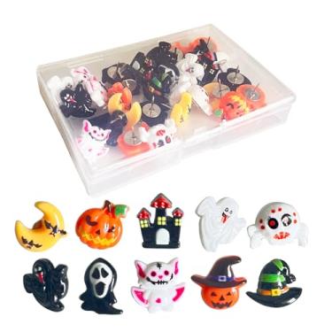 Imagem de Pinos temáticos de Halloween - Abóbora divertida, fantasmas, gatos pretos, pinos de decoração de Halloween tachinhas de resina, quadros de cortiça, paredes de fotos, quadros de avisos, suprimentos de