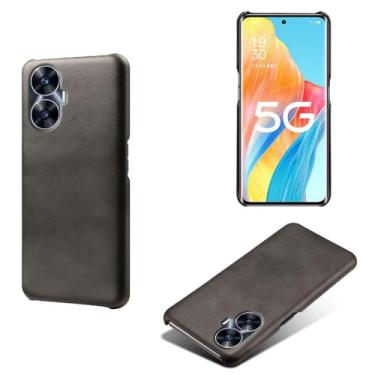 Imagem de Capa para OPPO Realme C55,Proteção contra quedas,Casca de volta de cor sólida simples,Design de couro de imitação de plástico-Black